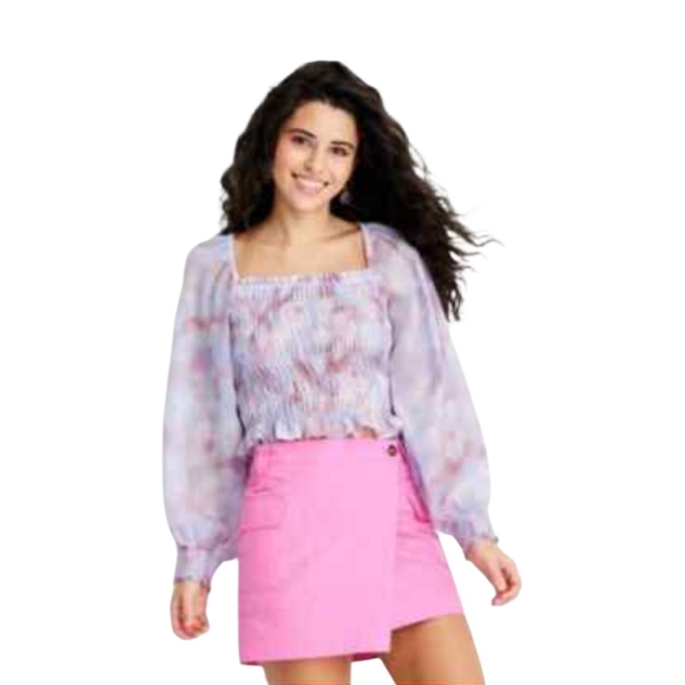 Future Collective Watercolor Smocked Bodice Top -  Medium